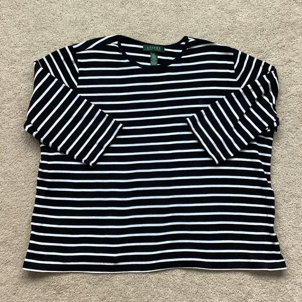 Lauren Ralph Lauren, W 2XL Black/White Striped Top